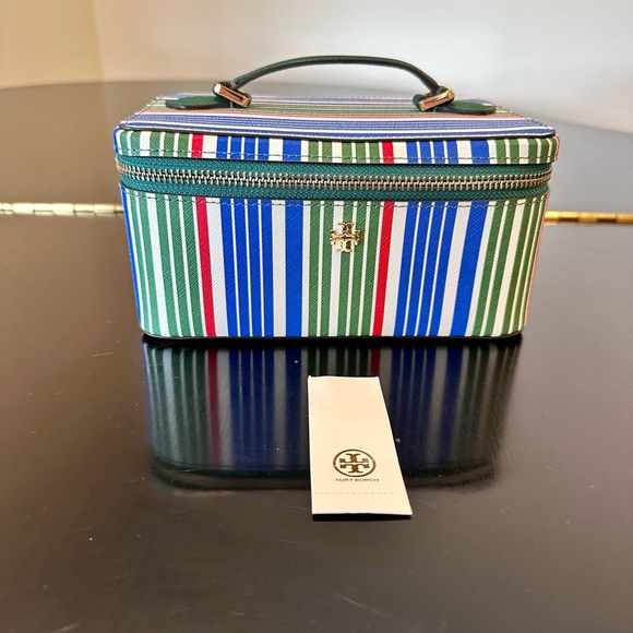 NWT AUTHENTIC RARE preppy Tory Burch Robinson Stripe Large Cosmetic Case/bag - Picture 5 of 17